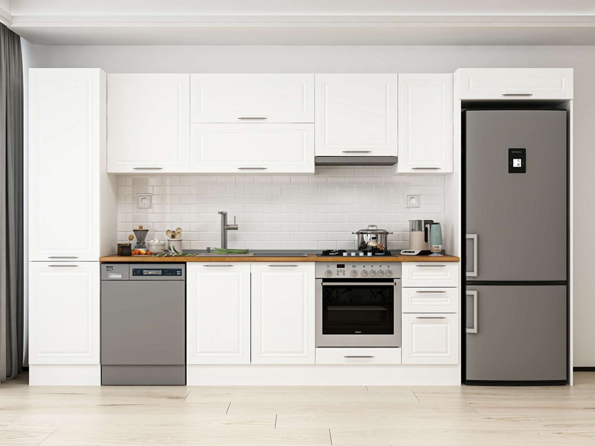 Alvinka 370X222 Cm Klasik Mebran Mutfak Dolabı Beyaz Beyaz Mbb-E80B50S40-1