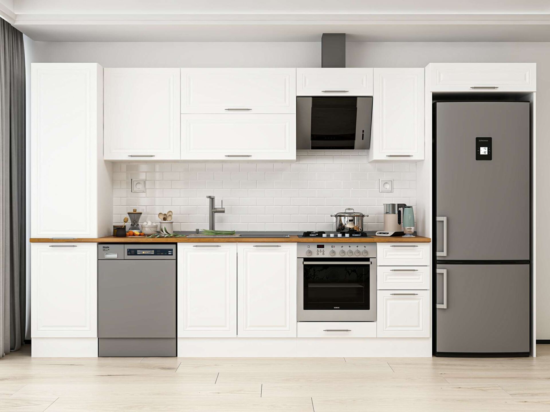 Alvinka 370X222 Cm Klasik Mebran Mutfak Dolabı Beyaz Beyaz Mbb-E80B50S40-2