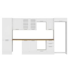 Alvinka 385X222 Cm Klasik Mebran Mutfak Dolabı Mbb-E80B60S45-3 Mebran | Beyaz - Mdf