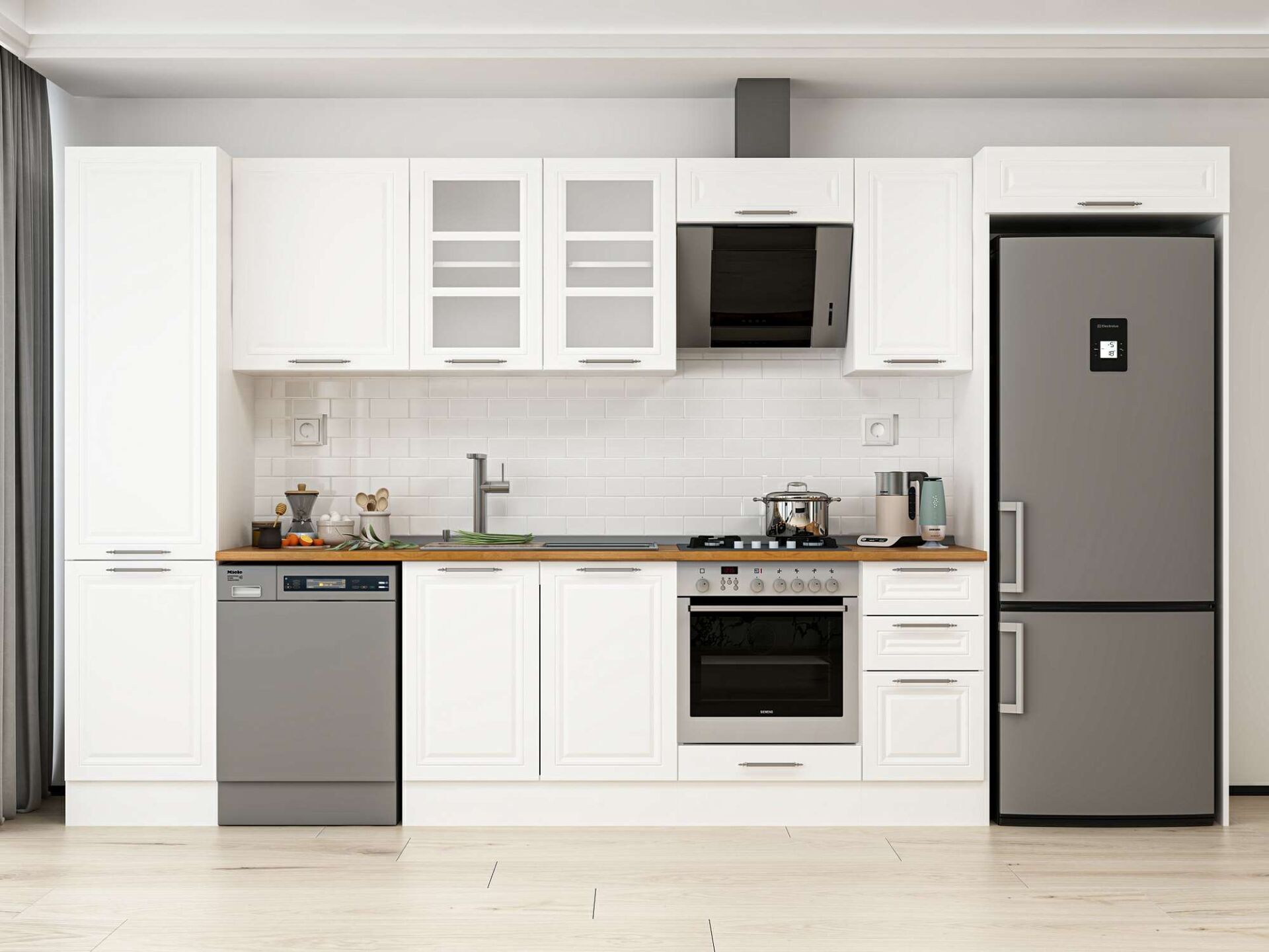 Alvinka 370X222 Cm Klasik Mebran Mutfak Dolabı Beyaz Beyaz Mbb-E80B50S40-3