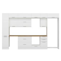 Alvinka 370X240 Cm Klasik Mebran Mutfak Dolabı Mbb-E80B45S45-2 Mebran | Beyaz - Mdf