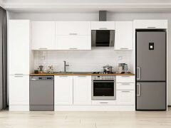 Alvinka 375X222 Cm Klasik Mebran Mutfak Dolabı Beyaz Beyaz Mbb-E80B50S45-2