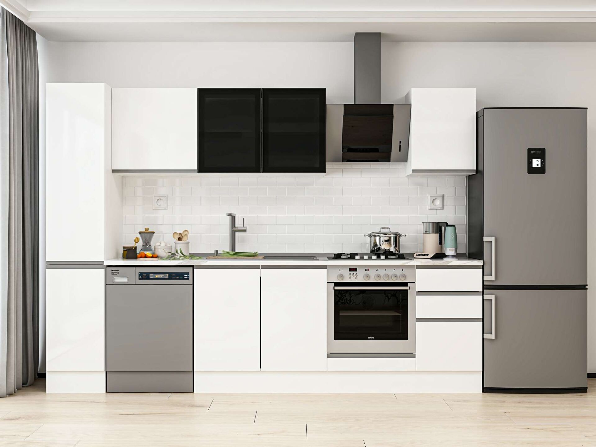 Alvinka 295X210 Cm High Gloss Mutfak Dolabı Mb-E90B40S45-3 High Gloss | Beyaz - Suntalam