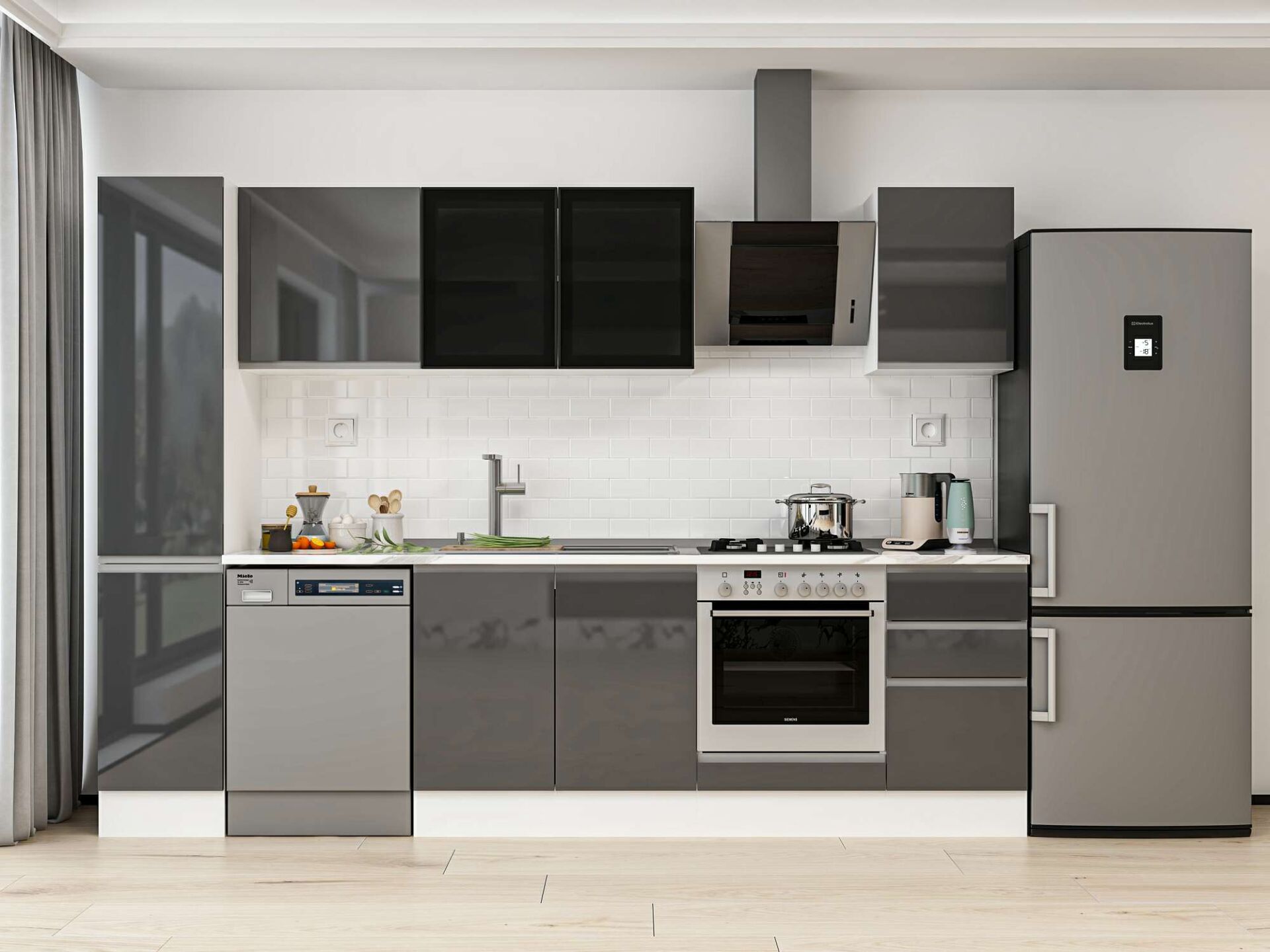 Alvinka 295X210 Cm High Gloss Mutfak Dolabı Mb-E90B40S45-3 High Gloss | Antrasit - Mdf