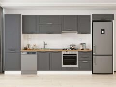 Alvinka 390X222 Cm Klasik Mebran Mutfak Dolabı Mbb-E80B60S50-1 Mebran | Antrasit - Mdf