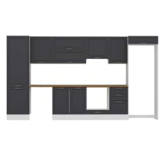 Alvinka 390X222 Cm Klasik Mebran Mutfak Dolabı Mbb-E80B60S50-1 Mebran | Antrasit - Mdf