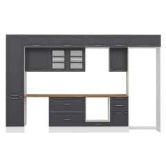 Alvinka 370X240 Cm Klasik Mebran Mutfak Dolabı Mbb-E80B45S45-3 Mebran | Antrasit - Mdf