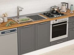 Alvinka 390X222 Cm Klasik Mebran Mutfak Dolabı Mbb-E80B60S50-2 Mebran | Antrasit - Suntalam