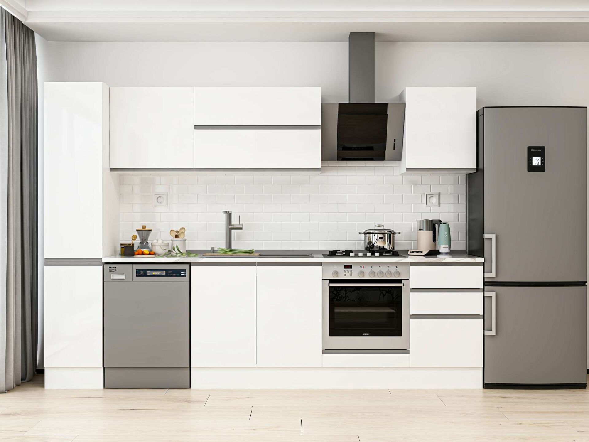 Alvinka 300X210 Cm High Gloss Mutfak Dolabı Mb-E90B40S50-2 High Gloss | Beyaz - Suntalam