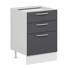 Alvinka Mutfak Modül Duz Alt 3Ç1B2K 60Cm Dolap Beyaz Antrasit