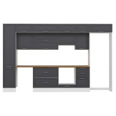 Alvinka 375X240 Cm Klasik Mebran Mutfak Dolabı Mbb-E80B45S50-1 Mebran | Antrasit - Mdf