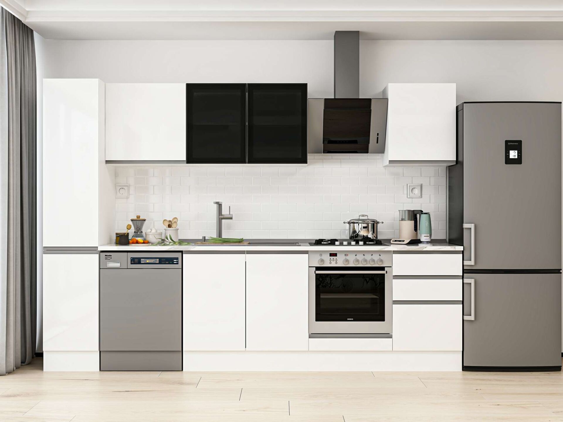 Alvinka 300X210 Cm High Gloss Mutfak Dolabı Mb-E90B40S50-3 High Gloss | Beyaz - Suntalam