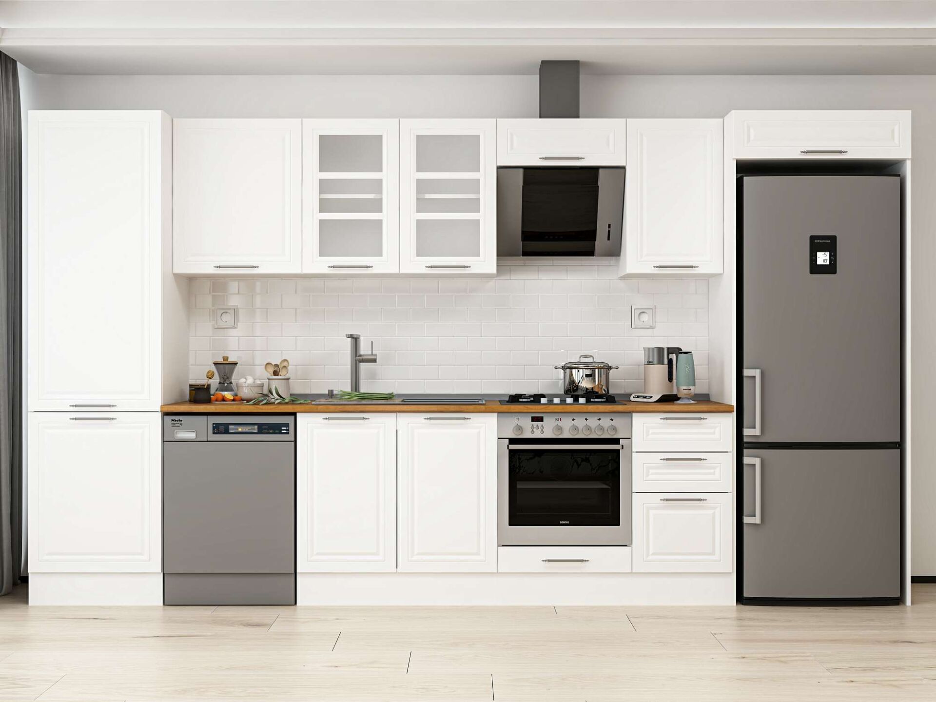 Alvinka 385X222 Cm Klasik Mebran Mutfak Dolabı Beyaz Beyaz Mbb-E80B60S45-3