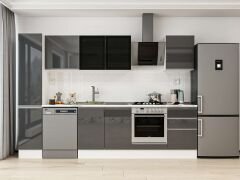 Alvinka 300X210 Cm High Gloss Mutfak Dolabı Mb-E90B40S50-3 High Gloss | Antrasit - Suntalam