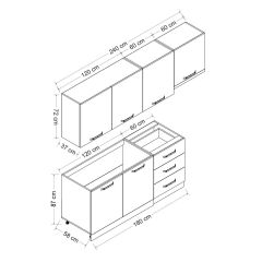 Minar 240 Cm Mutfak Dolabı Beyaz Antrasit 240-A8