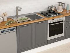 Alvinka 390X222 Cm Klasik Mebran Mutfak Dolabı Mbb-E80B60S50-3 Mebran | Antrasit - Mdf