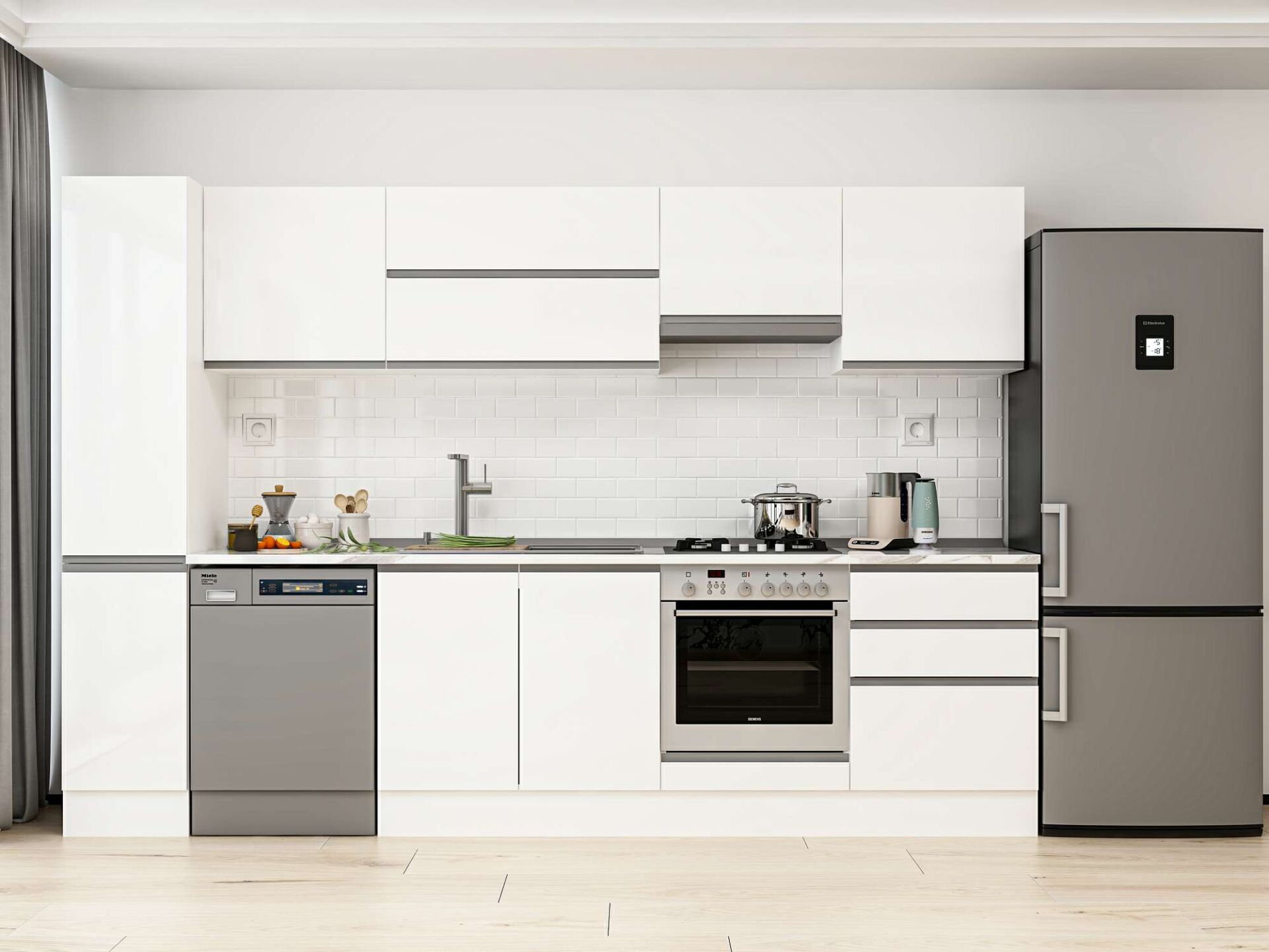 Alvinka 310X210 Cm High Gloss Mutfak Dolabı Mb-E90B40S60-1 High Gloss | Beyaz - Suntalam