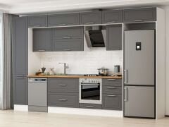 Alvinka 375X240 Cm Klasik Mebran Mutfak Dolabı Mbb-E80B45S50-2 Mebran | Antrasit - Mdf