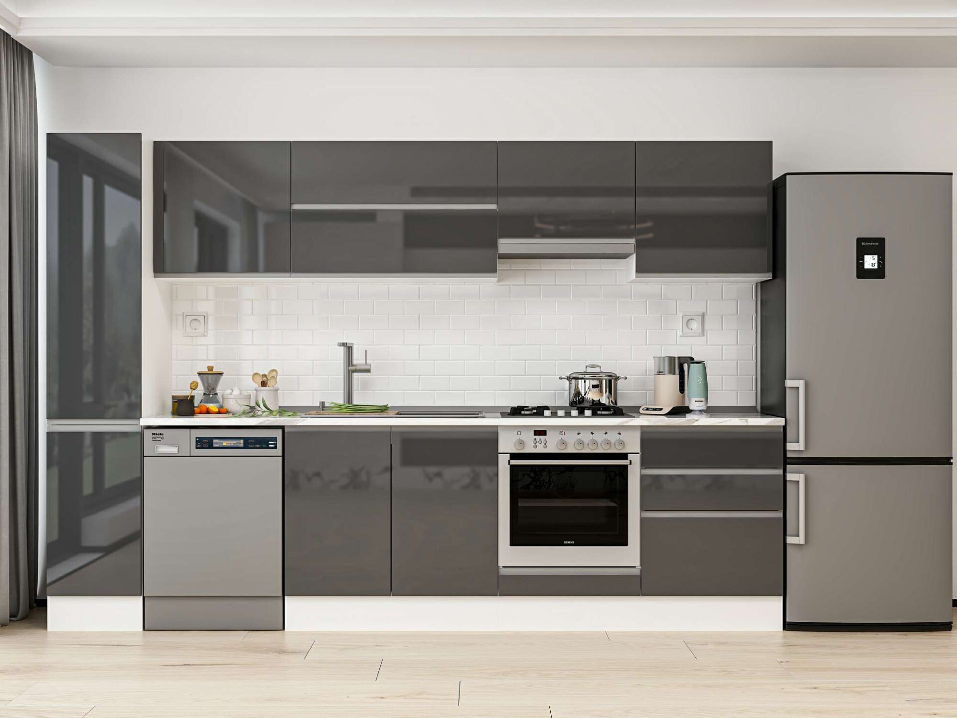 Alvinka 310X210 Cm High Gloss Mutfak Dolabı Mb-E90B40S60-1 High Gloss | Antrasit - Mdf