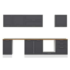 Alvinka 315X210 Cm Klasik Mebran Mutfak Dolabı M-E90S45S60-2 Mebran | Antrasit - Mdf