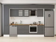 Alvinka 375X240 Cm Klasik Mebran Mutfak Dolabı Mbb-E80B45S50-3 Mebran | Antrasit - Suntalam