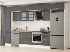 Alvinka 375X240 Cm Klasik Mebran Mutfak Dolabı Mbb-E80B45S50-3 Mebran | Antrasit - Suntalam