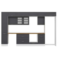 Alvinka 375X240 Cm Klasik Mebran Mutfak Dolabı Mbb-E80B45S50-3 Mebran | Antrasit - Suntalam