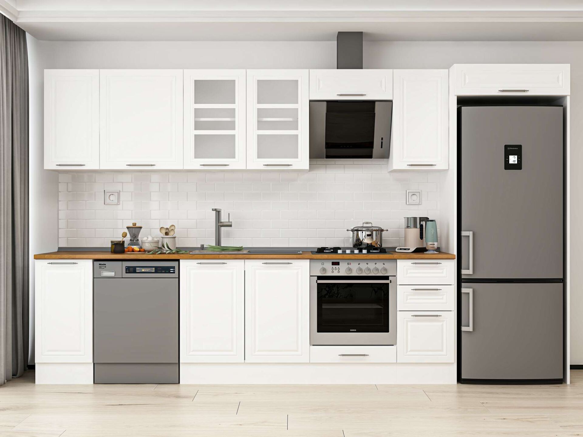 Alvinka 370X222 Cm Klasik Mebran Mutfak Dolabı Beyaz Beyaz Mb-E90S40S40-3