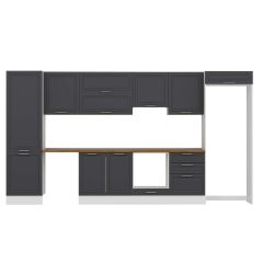 Alvinka 400X222 Cm Klasik Mebran Mutfak Dolabı Mbb-E80B60S60-1 Mebran | Antrasit - Mdf