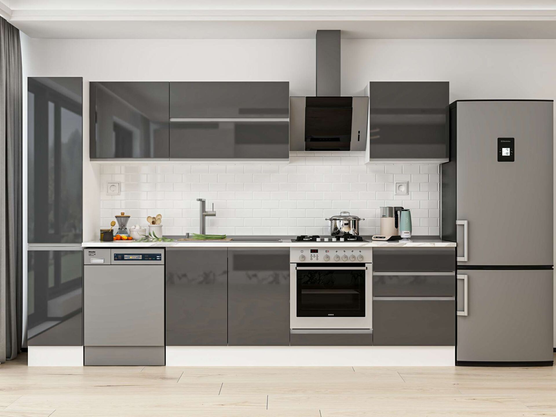 Alvinka 310X210 Cm High Gloss Mutfak Dolabı Mb-E90B40S60-2 High Gloss | Antrasit - Suntalam