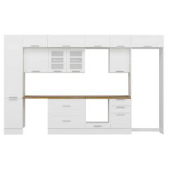 Alvinka 375X240 Cm Klasik Mebran Mutfak Dolabı Mbb-E80B45S50-3 Mebran | Beyaz - Mdf