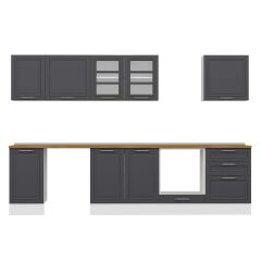 Alvinka 315X210 Cm Klasik Mebran Mutfak Dolabı M-E90S45S60-3 Mebran | Antrasit - Suntalam