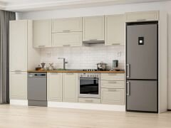 Alvinka 400X222 Cm Klasik Mebran Mutfak Dolabı Mbb-E80B60S60-1 Mebran | Kumtaşı - Mdf