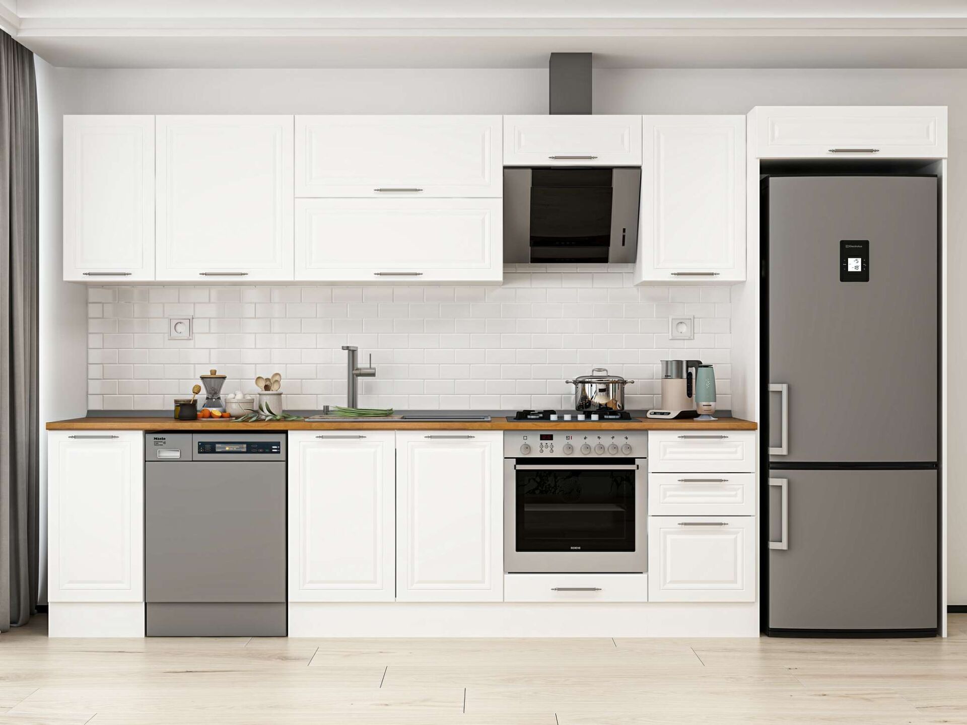 Alvinka 375X222 Cm Klasik Mebran Mutfak Dolabı Beyaz Beyaz Mb-E90S40S45-2