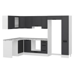 Alvinka 180-330X222 Cm Mbr_A Köşe Mutfak Dolabı Antrasit - Mdf