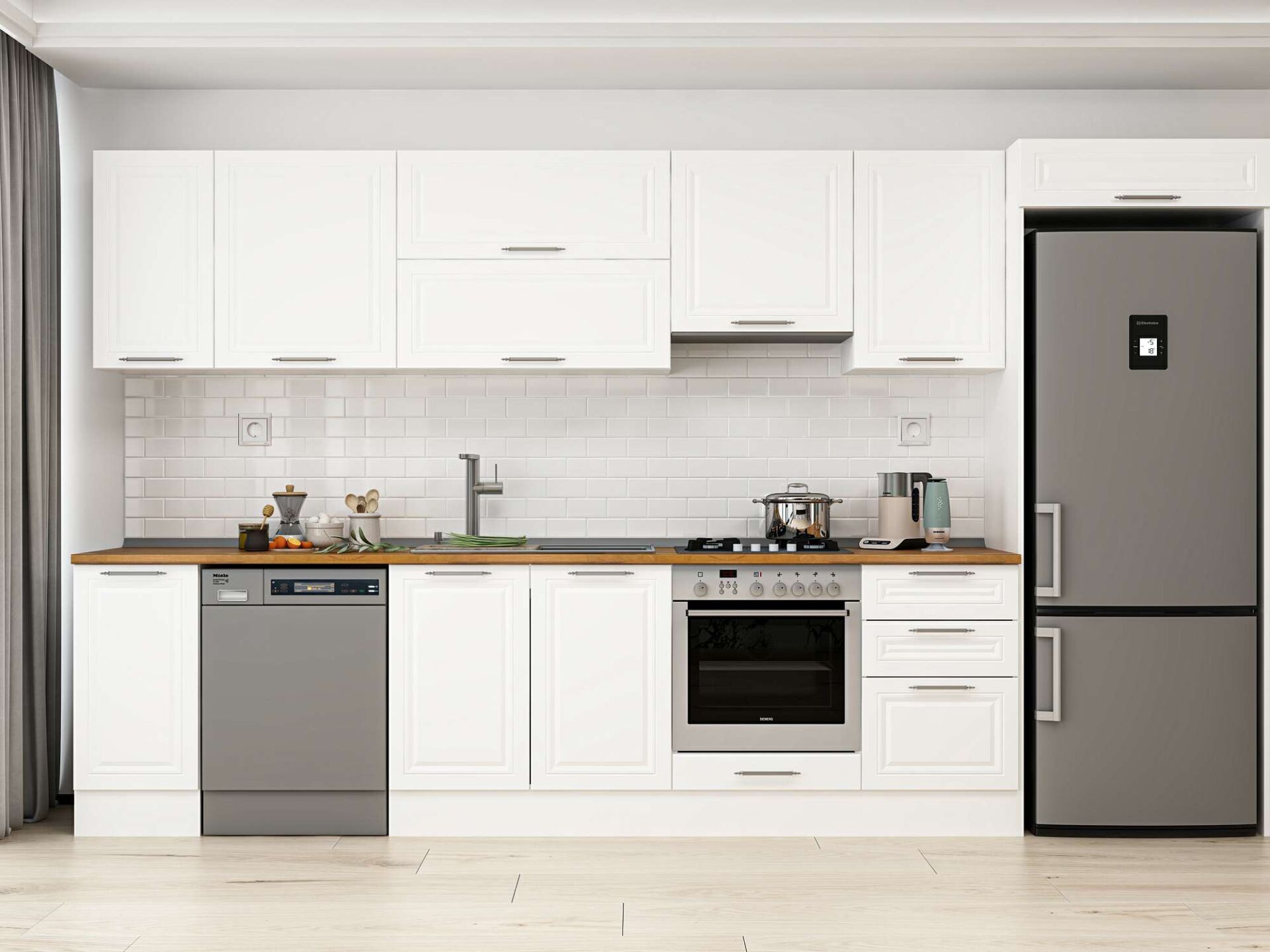 Alvinka 380X222 Cm Klasik Mebran Mutfak Dolabı Beyaz Beyaz Mb-E90S40S50-1