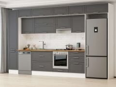 Alvinka 385X240 Cm Klasik Mebran Mutfak Dolabı Mbb-E80B45S60-1 Mebran | Antrasit - Suntalam