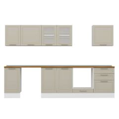 Alvinka 315X210 Cm Klasik Mebran Mutfak Dolabı M-E90S45S60-3 Mebran | Kumtaşı - Mdf