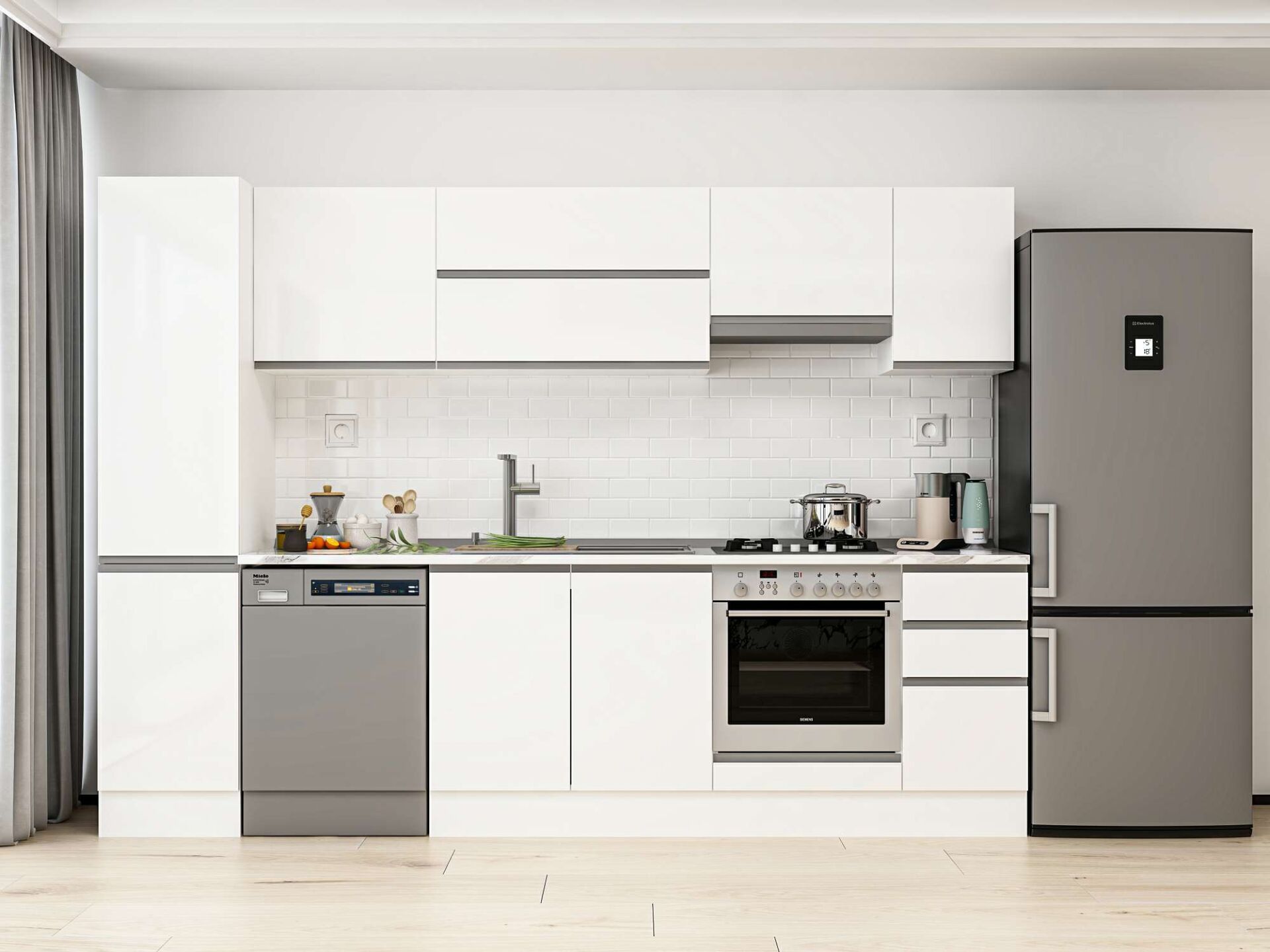 Alvinka 295X210 Cm High Gloss Mutfak Dolabı Mb-E90B45S40-1 High Gloss | Beyaz - Suntalam