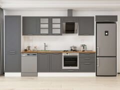 Alvinka 400X222 Cm Klasik Mebran Mutfak Dolabı Mbb-E80B60S60-3 Mebran | Antrasit - Suntalam