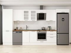 Alvinka 400X222 Cm Klasik Mebran Mutfak Dolabı Mbb-E80B60S60-3 Mebran | Beyaz - Mdf