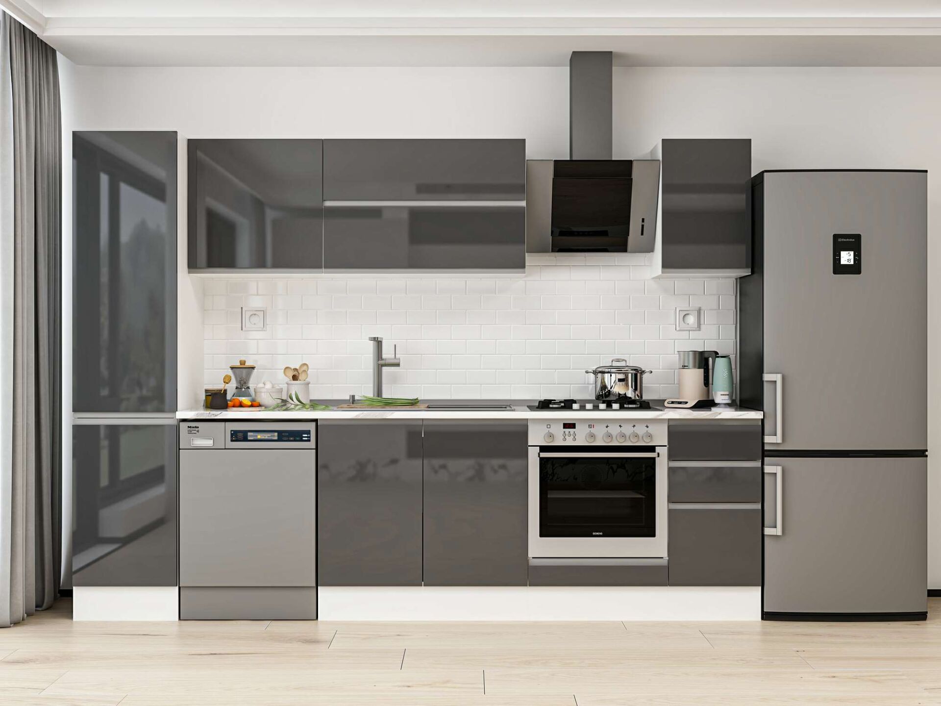 Alvinka 295X210 Cm High Gloss Mutfak Dolabı Mb-E90B45S40-2 High Gloss | Antrasit - Suntalam