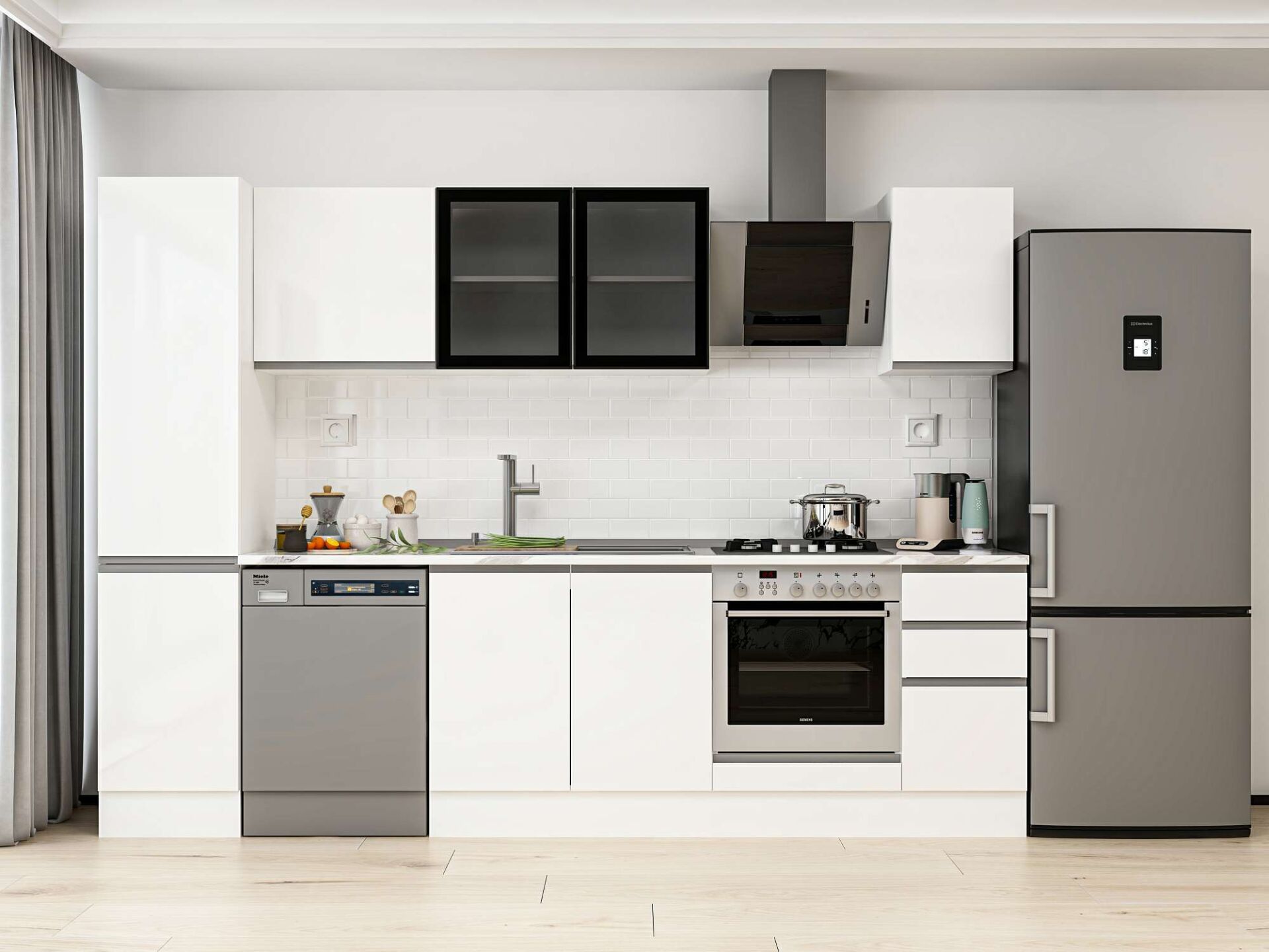 Alvinka 295X210 Cm High Gloss Mutfak Dolabı Mb-E90B45S40-3 High Gloss | Beyaz - Mdf