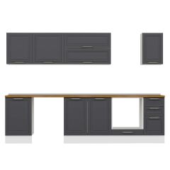 Alvinka 300X210 Cm Klasik Mebran Mutfak Dolabı M-E90S50S40-2 Mebran | Antrasit - Mdf