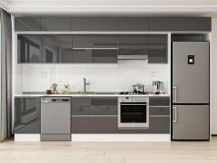 Alvinka 370X240 Cm High Gloss Mutfak Dolabı Mb-E80S50S40-1 High Gloss | Antrasit - Suntalam