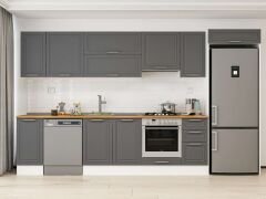 Alvinka 370X222 Cm Klasik Mebran Mutfak Dolabı Mb-E90S40S40-1 Mebran | Antrasit - Mdf