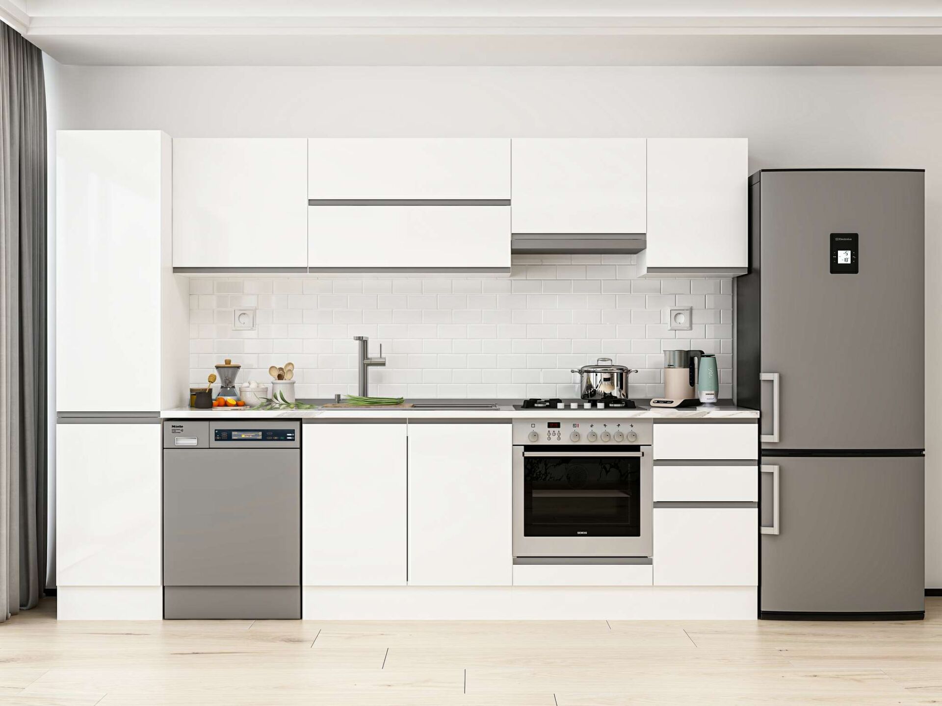 Alvinka 300X210 Cm High Gloss Mutfak Dolabı Mb-E90B45S45-1 High Gloss | Beyaz - Suntalam