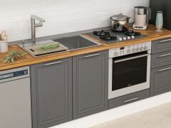 Alvinka 300X210 Cm Klasik Mebran Mutfak Dolabı M-E90S50S40-3 Mebran | Antrasit - Suntalam