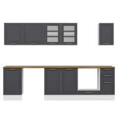 Alvinka 300X210 Cm Klasik Mebran Mutfak Dolabı M-E90S50S40-3 Mebran | Antrasit - Suntalam