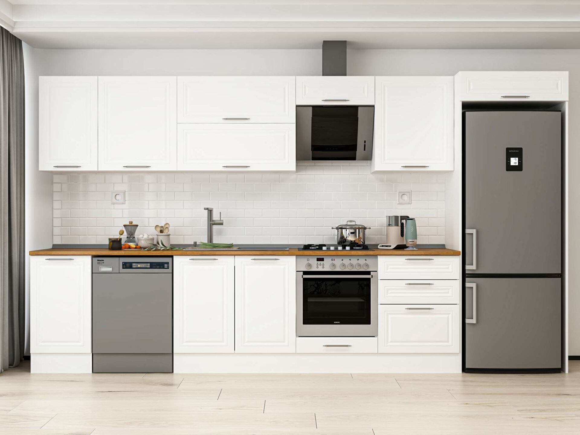 Alvinka 395X222 Cm Klasik Mebran Mutfak Dolabı Beyaz Beyaz Mb-E90S45S60-2